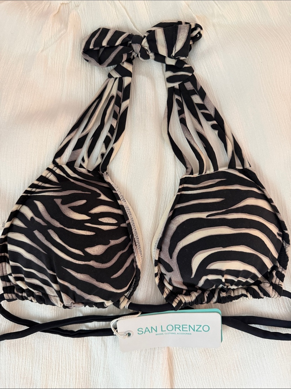 San Lorenzo Black & Cream Zebra Halter Bikini Top